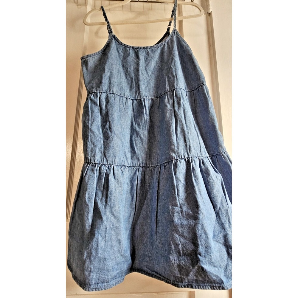 NWT Nordstrom BP Womans S tiered light wash denim mini dress‎ spaghetti strap